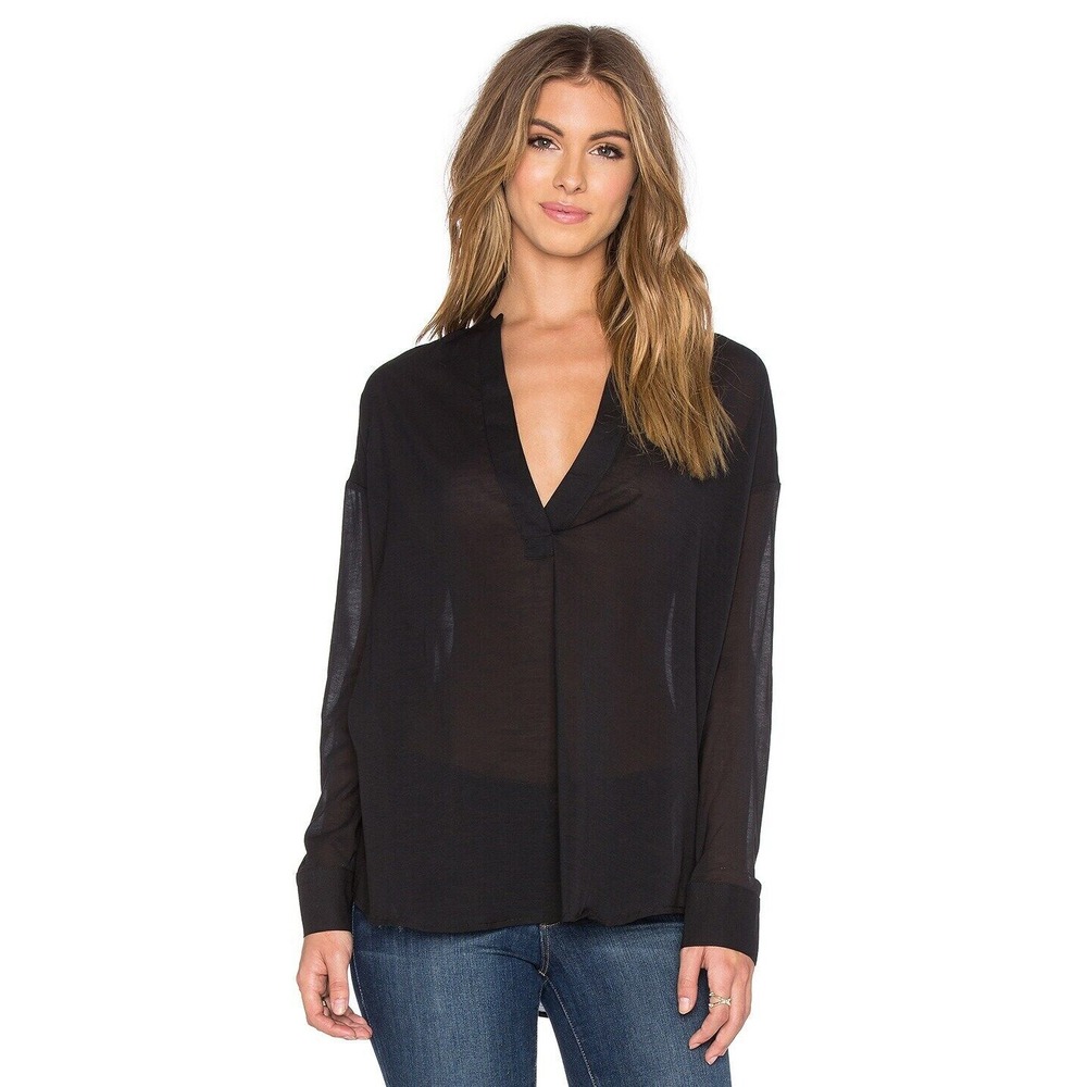 James Perse Cotton Silk Stretch Pullover Tunic Top Semi Sheer Blouse 1 US Small - Picture 3 of 9